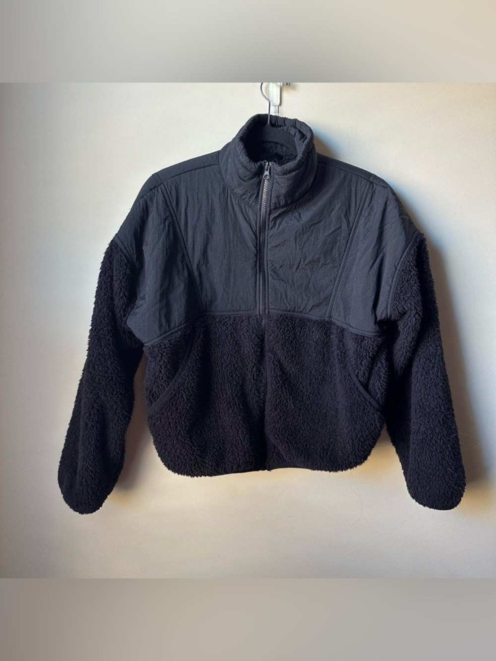 Aeropostale Jacket Womens Xs Black Sherpa Fleece Full Zip Pockets Short Warm